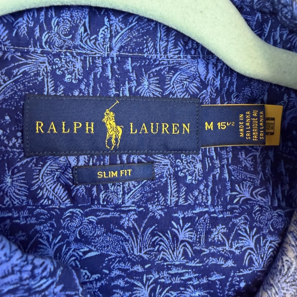 Ralph Lauren Shirt Mens Medium Blue Slim Fit Button Down Tropical Print Casual - Picture 4 of 9